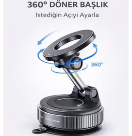 Resim Araç Telefon Tutucu Manyetik Vakumlu Güçlü Tutuş 360 Döner Tek Elle Kullanım Torpido Uyumlu SİYAH,GRİ 
