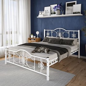Resim Argimo Pero Çift Kişilik Ferforje Metal Beyaz Karyola (140x200) 