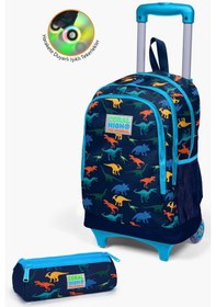 Resim Coral High Kids Lacivert Mavi Dinozor Desenli Çekçekli 2'li Çanta Seti Set0223135 