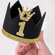 Resim 1 adet Felt Bir Yaşında Taç Şapka, Altın "2.54cm & Parıltılı Detaylar - Siyah & Altın Parti Aksesuarı, Doğum Günü Fotoğrafları İçin, Tüy Yok, Temizlemesi Kolay, Doğum Günü Parti Süsleri, Fotoğraf Çekme Aksesuarı, Zarif Tasarım, Dayanıklı Parti Aksesuarı, Cadılar Bayramı, Noel Etkinliği ve Parti Malzemeleri İçin 