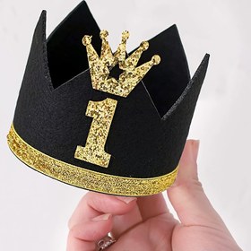 Resim 1 adet Felt Bir Yaşında Taç Şapka, Altın "2.54cm & Parıltılı Detaylar - Siyah & Altın Parti Aksesuarı, Doğum Günü Fotoğrafları İçin, Tüy Yok, Temizlemesi Kolay, Doğum Günü Parti Süsleri, Fotoğraf Çekme Aksesuarı, Zarif Tasarım, Dayanıklı Parti Aksesuarı, Cadılar Bayramı, Noel Etkinliği ve Parti Malzemeleri İçin 