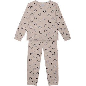 Resim Antebies Bej Panda Desenli Bambu Kumaş Beli Lastikli Uzun Kollu Erkek Çocuk Pijama Takımı Krem 