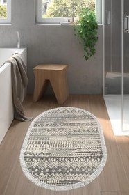 Resim Kaymaz Taban Djt Banyo Halı Yıldız Deri Saçaklı Oval İskandinav F5080 F5080D1-3, Gri, 100 x 150 