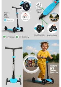 Resim Işıklı Scooter, Ayarlanabilir Yükseklik, Ön Tekerleri Işıklı Çocuk Scooter, Mavi Mavi 