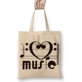 Resim Baskı Dükkanı I Love Music Muziği Seviyorum Müzik Bez Çanta Uzun Saplı 