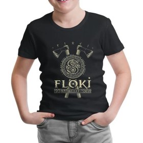 Resim Lordd T-Shirt Lorddd T-Shirt T-Shirt Vikings - Floki Siyah Çocuk Tshirt 