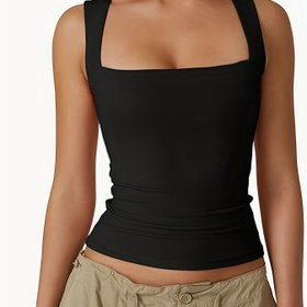 Resim Kadınların Seksi Straplez Kare Yaka Kırpma Üstü - Yüksek Esneklikli Spandex Karışımı, Makine Yıkanabilir, Katı Kahverengi, Bahar/Başlangıç için Rahat veya Kıyafetler İçin Temel, Çok Yönlü Giyim | Kare Yaka | Esnek Kumaş 