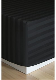 Resim Platin Çizgili Saten Lastikli Çarşaf Takımı Yumuşak Ve Parlak Kumaş, Lastikli Model Siyah 