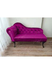 Resim Ters Kol Dekoratif Bihter Koltuk Josefin Puf 130 Cm Siyah Ayak Mor 