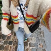 Resim Sonbahar-Kış Yeni Fransız Şık Renk Bloklu Çiçekli Kadın Kardigan 