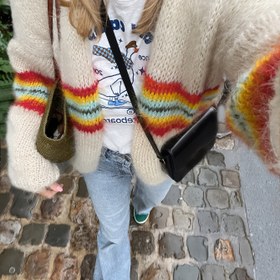 Resim Sonbahar-Kış Yeni Fransız Şık Renk Bloklu Çiçekli Kadın Kardigan 