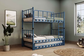 Resim Argimo Zambak Yavrulu Genç Çocuk Odası Metal Ranza ve Karyola - 90x190 / Lacivert 