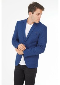 Resim Sposo 5105 Dar Kalıp Örme Kumaş Açık Laci Erkek Blazer Ceket Açık Lacivert 