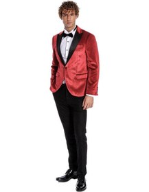 Resim Wessi Simli Slim Fit Kadife Kırmızı Erkek Smokin Ceket - Kırmızı 
