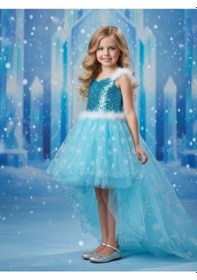 Resim Zekids Kız Çocuk Önü Kısa Arkası Uzun Frozen Abiye Elbise-17118 Mavi 
