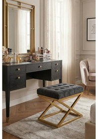 Resim Nexus Babyface Kapitoneli Puf - Gold Metal X Ayaklı Modern Bench 50x40 Cm Antrasit 