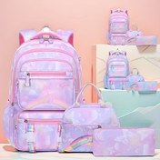 Resim Kawaii Okul Çantası Seti - Kızlar İçin Gökkuşağı Kelebekli Sırt Çantası, 3 Parça 