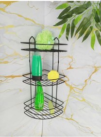 Resim Yapışkanlı Kancalı Banyo Köşeliği Düzenleyici Şampuanlık Duş Rafı Siyah Siyah 