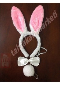 Resim Tavşan Set Kulaklı Taç - Papyon - Ponpon Çok Renkli 