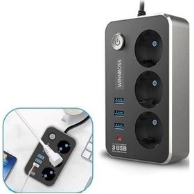 Resim Isıya Dayanıklı Termal Akım Korumalı 2 Mt 10a 2500w 3lü Priz Ve 3 Usbi 2 1a Uzatma Kablosu 