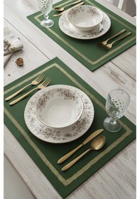 Resim Rivaistanbul Yeşil Gold Çerçeve Nakışlı 2' Li Amerikan Servis Seti Yeşil 