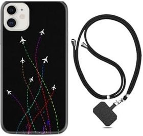 Resim kilifland Apple Iphone 11 ile Uyumlu Kılıf Silikon Desen Boyun Askılı Line Planet 1736 