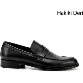 Resim GÖNDERİ(R) Erkek Siyah Kösele Taban Hakiki Deri Loafer Ayakkabı 