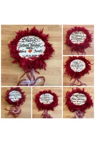 Resim ZEYMERADE Gelin Tefi 24cm Kaligrafi Sanatlı Tüy Ve Kurdele Süslü Kına Gecesi Düğün Vazgeçilmezi 