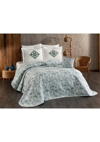 Resim Elit 7 Parça Şönil Pike Takımı Krem - Yeşil Yeşil 