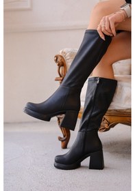 Resim Zedya Siyah Cilt Topuklu Çizme Siyah 