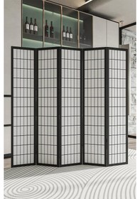 Resim Doğal Ahşap Japon Stil Çizgisel Tek Taraf Baskılı 5 Kanat Paravan 