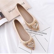 Resim Altın Tasarımcı Boncuk Düğün Ayakkabı Kadın Daireler Kadın Balerin Sivri Burun Inci Loafer'lar Spor Ayakkabı Artı Boyutu Zapatos Mujer Altın 
