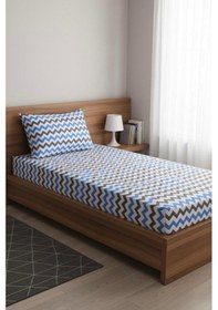 Resim Üntaş Life Tek Kişilik Lastikli Çarşaf+1 Adet Yastık Kılıfı Mavi Gri 