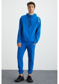 Resim Grimelange Malagos Erkek Içi Polarlı Yumuşacık 3 Iplik Içi Şardonlu Regular Kapüşonlu Mavi Sweatshirt 