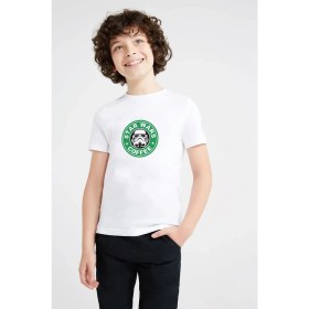Resim Qivi Star Wars Coffee Baskılı Unisex Çocuk Beyaz T-Shirt 