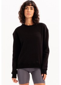 Resim Justever Bisiklet Yaka Basic Kalıp Siyah Kadın Sweatshirt Eşofman Üstü - Aura Siyah 