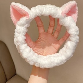 Resim Coral Fleece Yüz Spa Bandı Kedi Kulakları ile - Yüz Yıkama ve Makyaj için Rahat ve Şık Cilt Bakımı Bandı 