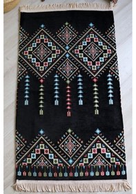 Resim Kilim Desenli Astarlı Lüks Seccade S1020 Siyah Siyah-beyaz 