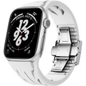 Resim Apple Watch 44mm KRD-127 Metal Tokalı Silikon Kordon-Beyaz 