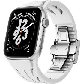 Resim Apple Watch 44mm KRD-127 Metal Tokalı Silikon Kordon-Beyaz 