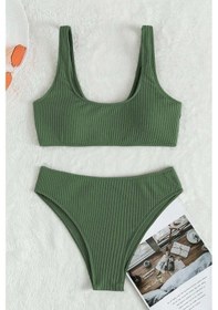 Resim Angelsin Özel Fitilli Kumaş Yüksek Bel Bikini Altı Yeşil 