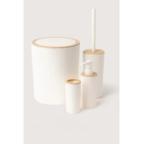 Resim Esranın Dünyası Arvale Quardi Banyo Seti Modern Çizgili - 7 Litre Kova 4 Parça Banyo Çöp Kovası Seti (Beyaz) 
