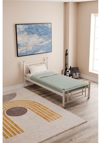 Resim Moblay Manolya Tek Kişilik Ferforje Metal Karyola Beyaz 