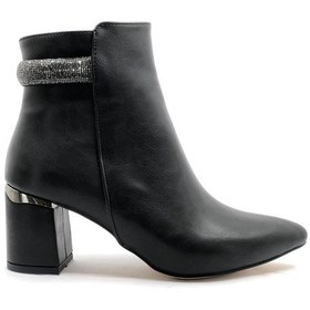 Resim Feles Bilek Şerit Taş Dekolteli Klasik Kadın Bot Siyah 