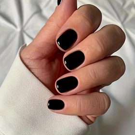 Resim 24 Adet Oval Yapıştırma Tırnak, Kısa Uzunluk, Tam Kaplama Parlak Siyah Sahte Tırnaklar Kadınlar İçin - Yapıştırıcı ve Yapışkan Sekmeler ile Saf Renk Oval Tırnak Uçları 