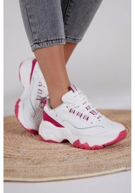 Resim Rahat Kalıp Yüksek Taban Bağcıklı Kadın Beyaz Fuşya Spor Ayakkabı Tb7040-1 Beyaz Fuşya 