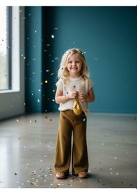 Resim Zekids Kız Çocuk Kışlık Bel Lastikli İspanyol Paça Örme Pantolon-14431 Camel 
