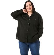 Resim Büyük Beden Yanları Açılabilir Düğme Detaylı Siyah Bayan Gömlek 