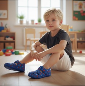 Resim JOJO KIDS erkek çocuk yumuşak ve esnek örümcek sandalet panduf , kaymaz taban , ortopedik yastıklı ,terletmez 