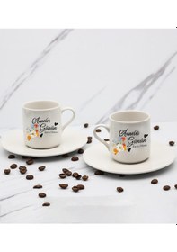 Resim Anneler Gününe Özel Baskılı 2'li Türk Kahve Fincanı & Metal Mum Hediye Seti Anneye Hediye T2 